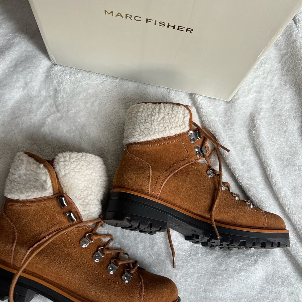 Marc Fisher Brown Winter Boots with Cream Accents